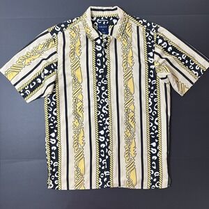 TRUST Button Up Shirt Short Sleeve Tan Mens Size 2XL Geometric Print Preppy